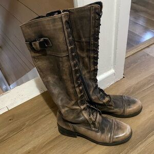 Genuine Leather Aldo faux distressed lace up zip up calf height boot
